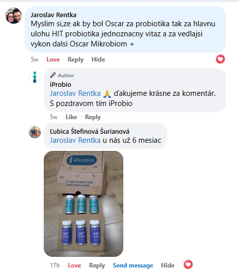 Facebook review from an iProbio customer about HIT na Trávenie+®